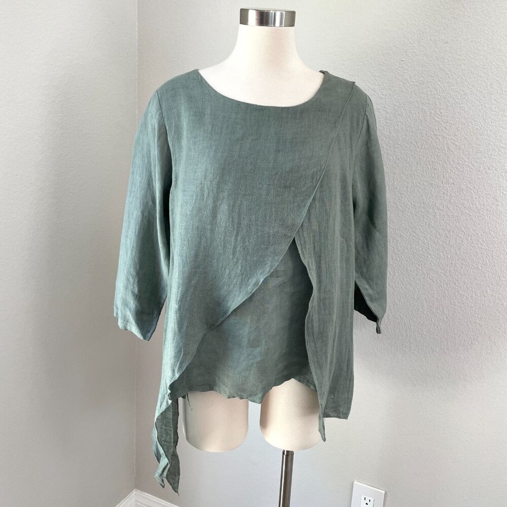 Milio‎ Milano Womens Small Layered Tunic Top 100% Linen Minimalist Lagenlook